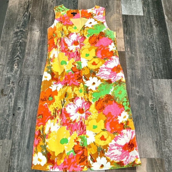 Talbots Colorful Floral Watercolor Print V-Neck Shift Dress Lined Size 8 Spring - Picture 5 of 12